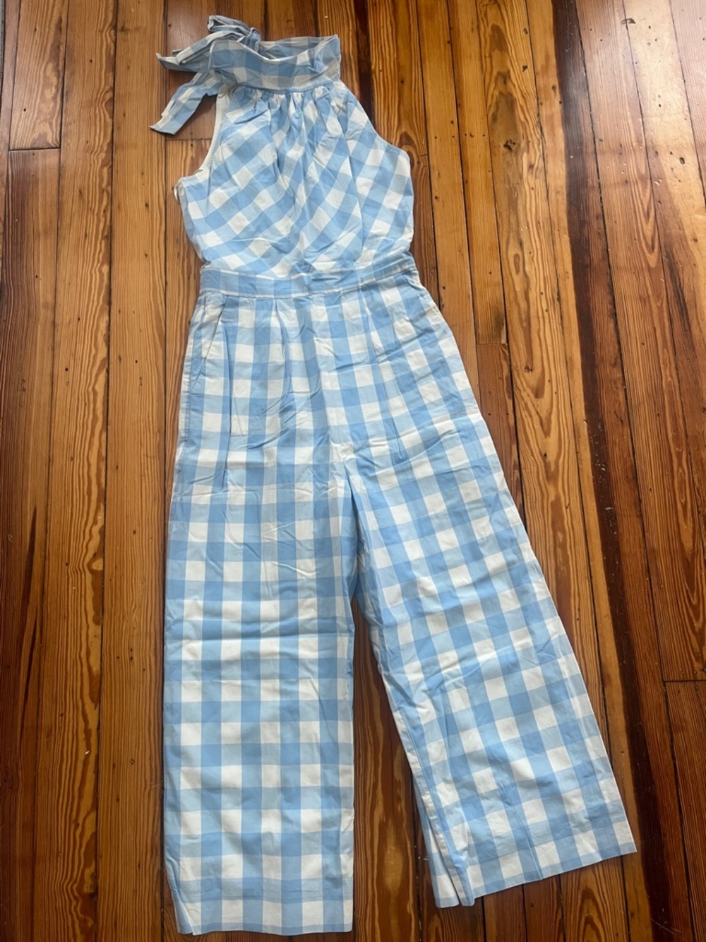 J. Crew Blue and White Gingham Halter Jumpsuit
